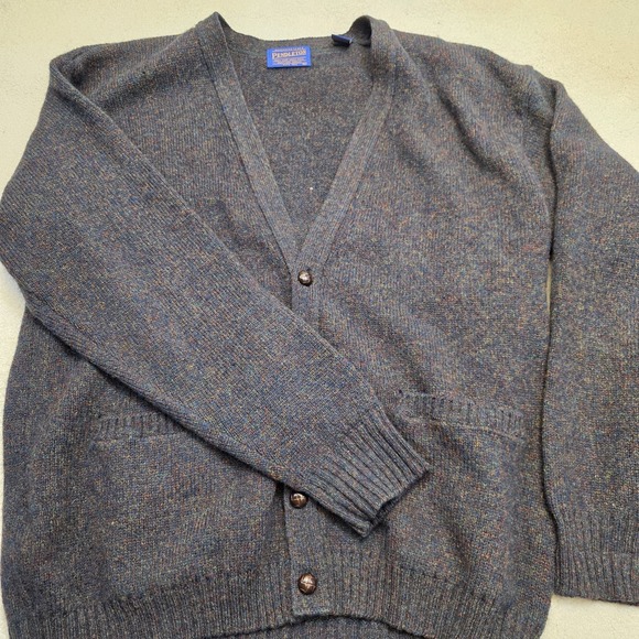 Pendelton Sweater Mens XL Gray Wood Button‎ Down Shetland Virgin Wool Cardigan - Picture 1 of 9
